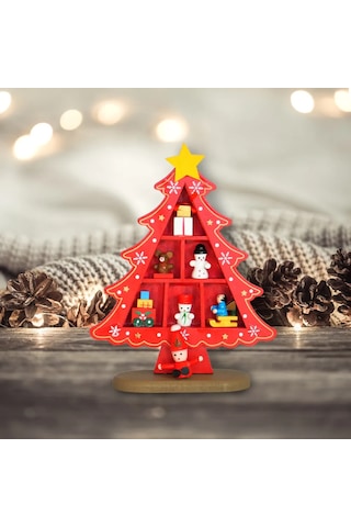 Yılbaşı Ahşap Kırmızı Çam Ağacı 18cm