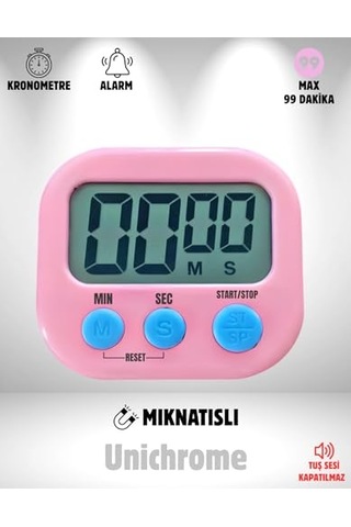 Dijital Ekranlı Alarmlı Pembe Renk Mıknatıslı Ayaklı Mutfak Zamanlayıcı