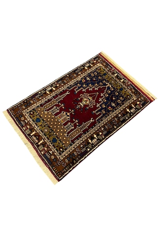 El Dokuma Sıfır Yahyalı Halısı Seccade 80x120 Kök Boya %100 Yün Namazlık Kırmızı