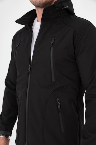 Camp Scoutland Camp455 Outdoor Softshell Su Ve Rüzgara Dayanıklı içi Polar Seyyar Kapüşonlu Erkek Siyah Taktik Mont Siyah