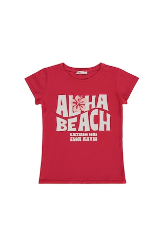Civil Girls Aloha Beach Baskılı 10-13 Yaş Tişört - Kırmızı