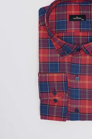 Tudors Büyük Beden Düğmeli Yaka Kareli Pamuklu Erkek Gömlek-31470-çok Renkli