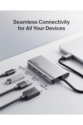 Usb C 4'ü 1 Arada Çok Bağlantı Noktalı Adaptör 4k Hdmı, Usb-c 100w Pd Geçişli Şarj Ve Daha Fazlası İçin 2 X Usb A Bağlantı Noktası İle
