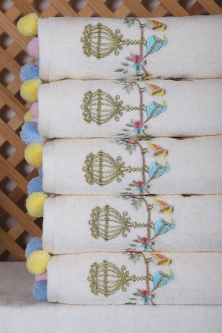 6 Lı Kuş Nakışlı El Yüz Havlu Seti Ponponlu Hediyelik Çeyizlik El Yüz Havlu Takımı 50 X 90 Cm 001