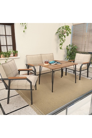 Mygusi Hayal Balkon, Bahçe, Cafe, Teras - Metal Kanepe Koltuk Takımı - 2+1+1 Masali Krem