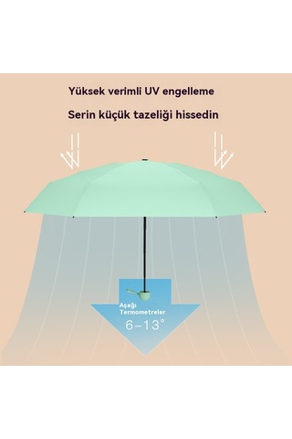 Mengtuo Bayan 8 Kemik Mini Yağmur Ve İki Kullanımlı Vinil Cep Kapsül Şemsiye Koyu Yeşil Koyu Yeşil