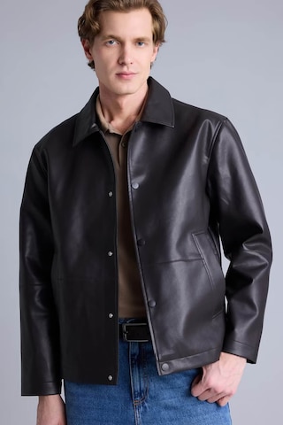 Defacto Regular Fit Çıtçıtlı Kahverengi Erkek Deri Mont H2233ax/bn338