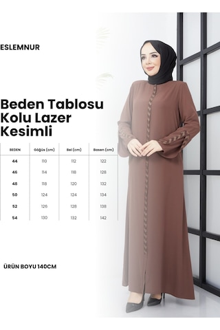 Eslemnur Kolu Lazer Kesimli Taşlı Medine Ipeği Yazlık Ferace Kahverengi
