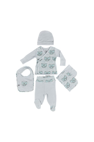 Veropukahome Ecocotton Borneo Erkek Bebek Zıbın Seti 5'Li Beyaz 0-3 Ay Beyaz