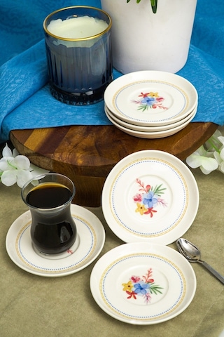 Dalya Porselen Çay Tabağı 6'lı 13cm Kırık Beyaz