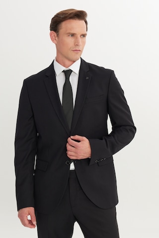 AC&Co / Altınyıldız Classics Erkek Sıyah Slim Fit Dar Kesim Mono Yaka Armürlü Esnek Takım Elbise Siyah