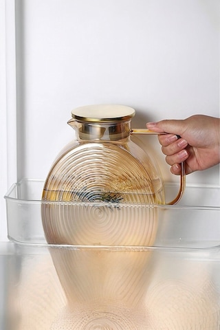 Reoona Borosilikat Cam Amber Salyangoz Desenli Sürahi 2500 Ml Buzdolabı Kapağına Uygun