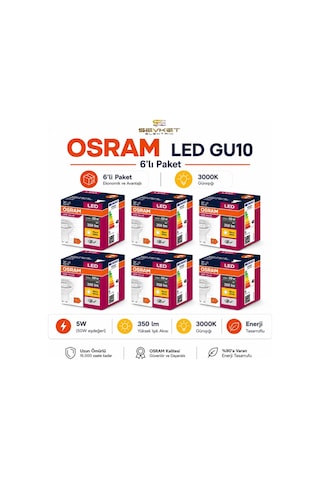 Osram Gu10 6'lı Paket Led Ampul 4.5w 3000k Günışığı 5 Adet