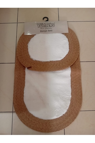 Rabbit Soft Hasır Dekoratif Klozet Takımı / Banyo Paspası / Modern / Şık /lüx / Banyo Halısı Hasır - Krem