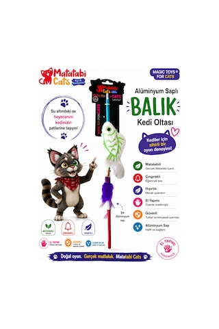 Matatabi Cats Balık Alüminyum Saplı Kedi Oltası Matatabi,çıngırak Ve Özel Hışırtı İçerir.özel Kumaş