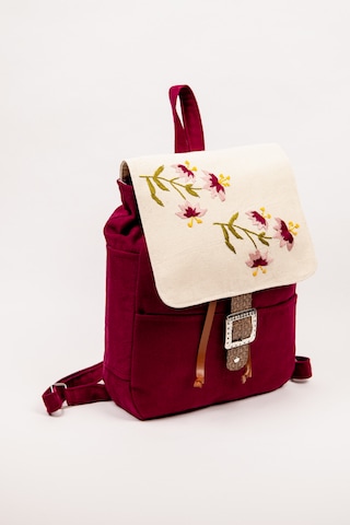 Fabric Craft Bag Sırt Çantası Nakış İşlemeli Kanvas 36x36 Cm Turuncu