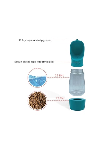 Taşınabilir Mama Hazneli Evcil Hayvan Suluğu Seyahat Kabı Kilitlenebilen Su Sızdırmaz 380ml Bx40