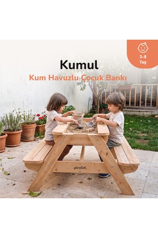 Ovlo Çocuk Kum Havuzlu Etkinlik Masası Kapaklı 3-8 Yaş 4 Kişilik Kumul Naturel