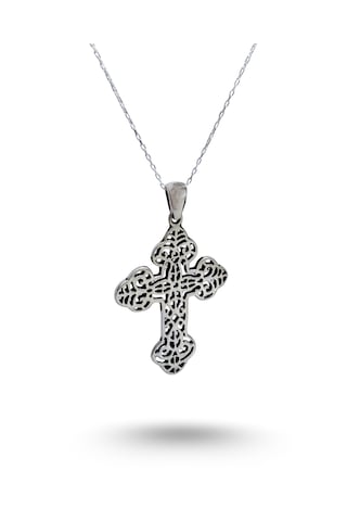 925 Ayar Gümüş Geleneksel Ermeni Haç Budded Cross Tasarım Uzun 55 Cm Kolye Gümüş
