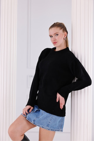 Bisiklet Yaka Oversize Basic Triko Kazak Siyah