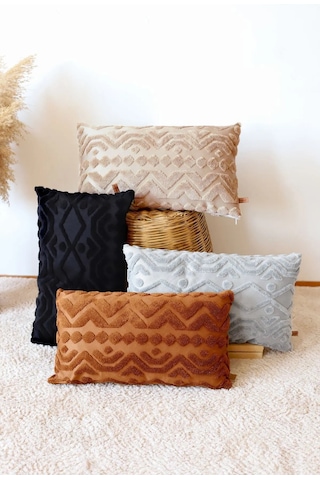 Bohem Özel Tasarım Punch Panç Desen Dekoratif Dikdörtgen Kırlent Kılıfı 28x50 cm Letta Natural