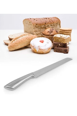 Ekmek Bıçağı, 1 Adet Uzun Paslanmaz Çelik Tırtıklı Ekmek Bıçağı 34 Cm Gri
