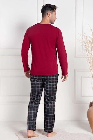 Mecit Pijama Mecit 3050 Erkek Bordo Ekoseli Büyük Beden Pijama Takımı Bordo