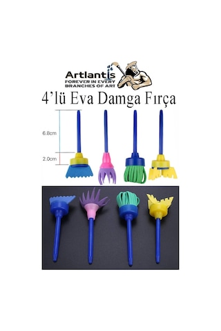 Eva Damga Fırçası 4 Lü 1 Paket Plastik Doku Tarağı Fırçası Okul Öncesi Boya Sünger Fırça Seti Çocuklar İçin Plastik Sap