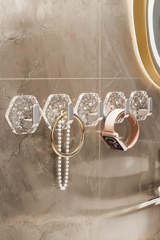 Yapışkanlı Güçlü Buz Desen Lüks 5 Li Duvar Askısı Banyo Mutfak İçin Havlu Askısı Askılık Beyaz