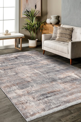 Notteo Modern Halı Yumuşak Dokulu, Dokuma Tabanlı, 7 Mm İnce Form, Dayanıklı Gri - Bej