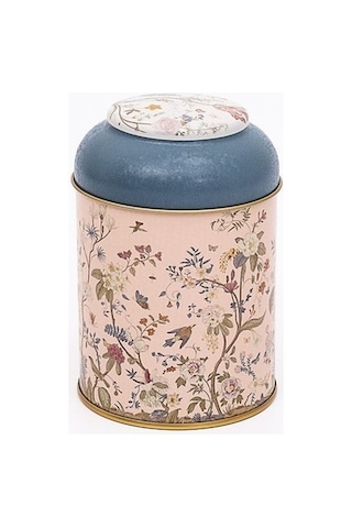 Flora Pink Desenli Yuvarlak Metal Saklama Kabı, 9 X 11 Cm, 0,6 Lt Desenli