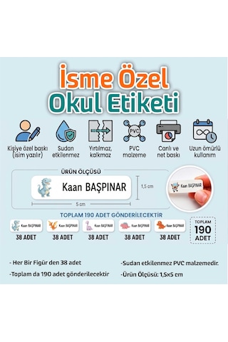Kapbirhediye Okul Etiketi Isme Özel Kalem Defter Etiketi Dinazorlar 1 Temalı 190 Adet Çok Renkli
