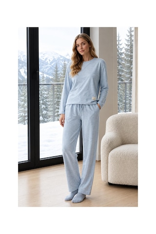Pijamoni Kadın Bisiklet Yaka Uzun Kol Selanik Kışlık Pijama Takımı 1155-6 - 1 Adet Mavi