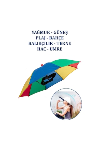 Eleven Markets Kafaya Takılan Şapka Şemsiye Gölgelik Plaj Yazlık Kafa Şemsiyesi Renkli Kafasems001r Çok Renkli
