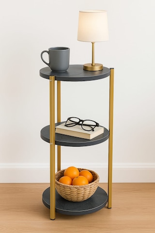 3 Katlı Raf Çiçeklik, Organizer, Sehpa Ve Köşe Rafı Gold