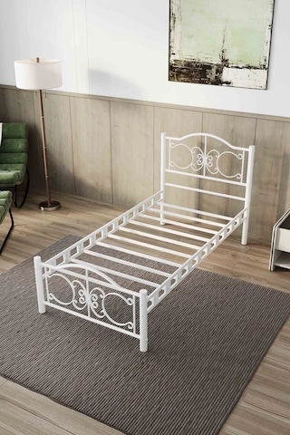 Argimo Pero Tek Kişilik Ferforje Metal Beyaz Karyola 90x190