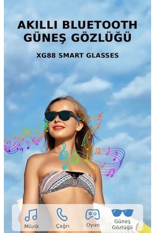 Xg88 Akıllı Güneş Gözlüğü Bluetooth Müzik + Çağrı + Sesli Asistan Siyah Polarize