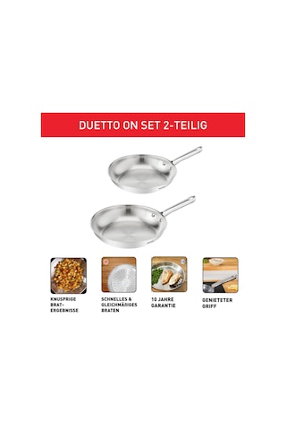 Tefal Duetto Tava Seti, 2 Parça. 24/28 Cm, Yalıtımsız, Kalın Isı Difüzyon Tabanı, Konforlu Sap, Dayanıklı, Her Türlü Sobaya Uygun, Paslanmaz Çelik, B866s234 Siyah