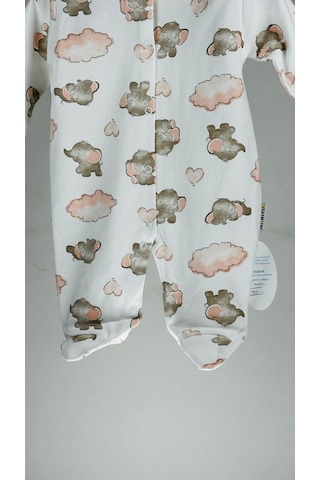 Sevimli Fil Patikli Çıtçıtlı %100 Pamuklu Kız Bebek Tulum 001