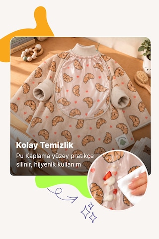 Reyo 6 Ay-6 Yaş Silinebilir, Uzun Kollu Bebek Mama Önlüğü, Çocuk Aktivite Önlüğü, Pamuklu,su Geçirmez - Kruvasan