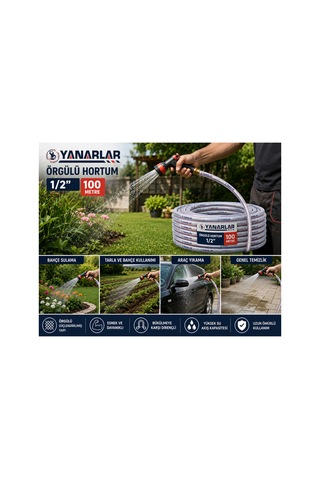 Örgülü Hortum 1/2" 100 Metre Dayanıklı Ve Esnek Bahçe Hortumu
