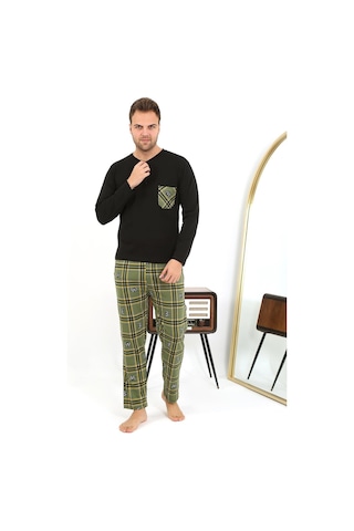 Akbeniz Erkek Uzun Kol Penye Siyah Pijama Takımı 6861 Siyah