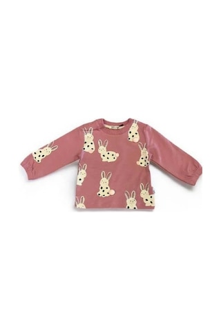 Zekids Kız Bebek Tavşan Baskılı Sweatshirt-14845 Gül Kurusu