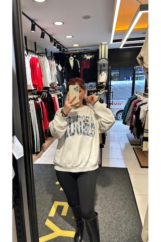 Ziley Quzu Leopar Nakış Amour Baskılı Sweat Çok renkli