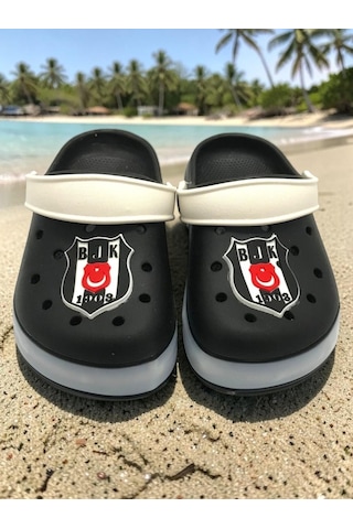 Ellaboni Erkek Çocuk Taraftar Terliği Kaymaz Havuz Plaj Sandaleti Siyah-beyaz