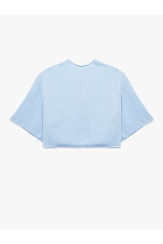 Koton Yuvarlak Bağlamalı Yaka 3/4 Yarasa Kol Oversize Bluz Mavi 5sak60224pw