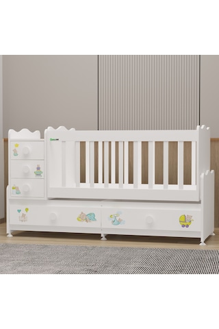 Garaj Home Melina Mdf Çıtalı Beşik + Yatak - Ayıcık Beyaz