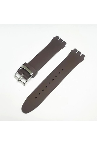 17mm Swatch Uyumlu Chrono Model Slikon Saat Kordonu - Kahve Çok Renkli