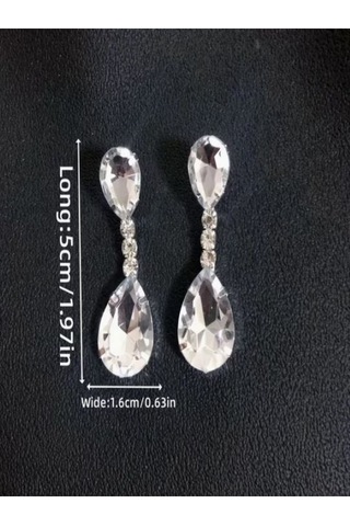 Gümüş Kaplama Büyük Su Damlası Sallantılı Kristal Küpeler Gümüş