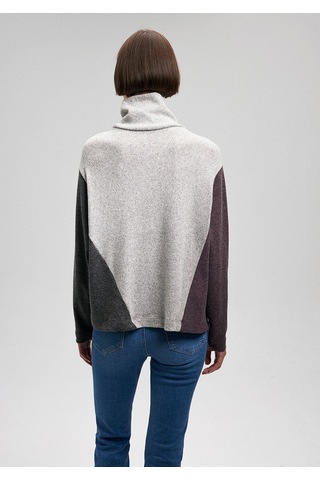 Mavi Dik Yaka Blok Renk Tişört Loose Fit / Bol Rahat Kesim 1612012-83096 Gri-83096